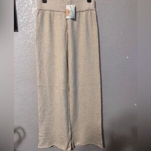Beige Wide-Leg Knit Pants
